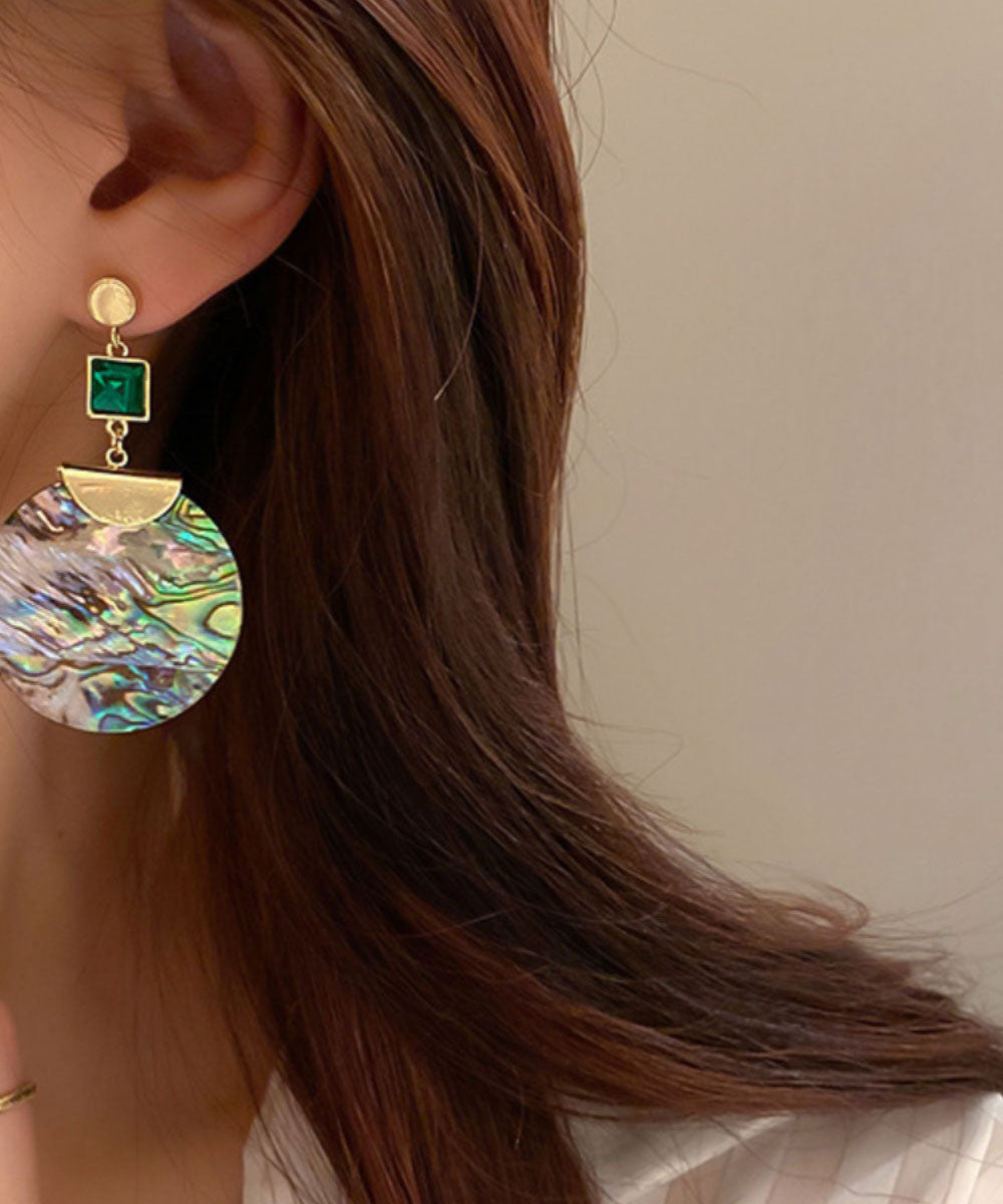 Schicke grüne Sterling Silber Acryl Zirkon Smaragd Runde Tropfen Ohrringe