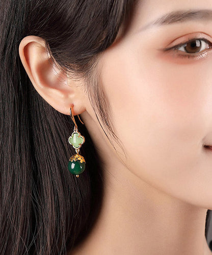 Schicke grüne Kleeblatt-Ohrhänger aus Sterlingsilber mit achatfarbener Glasur