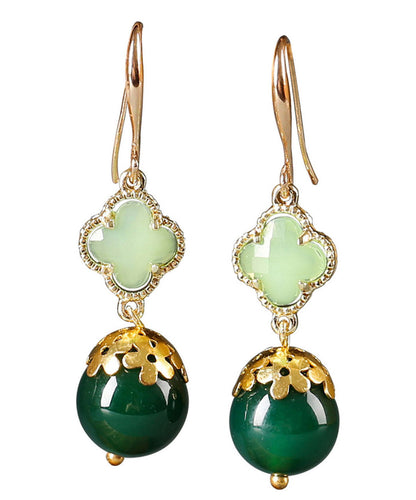 Schicke grüne Kleeblatt-Ohrhänger aus Sterlingsilber mit achatfarbener Glasur