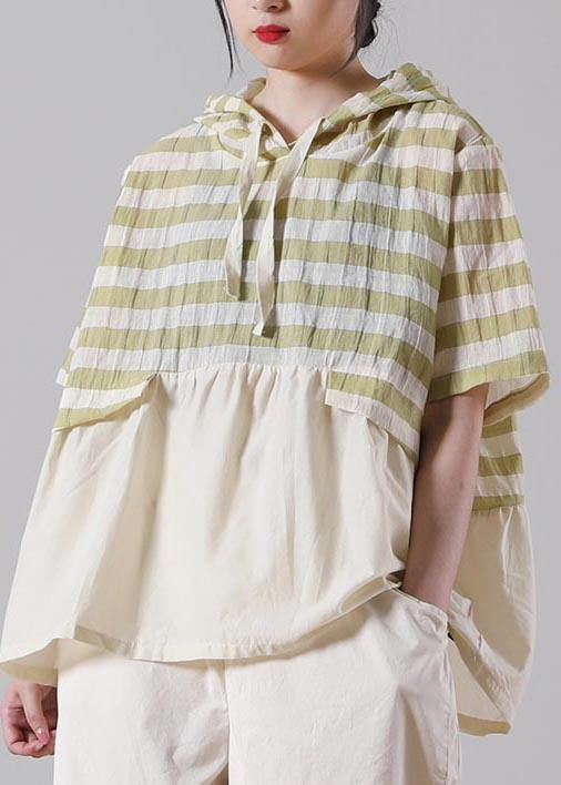 Chic Green Striped Oversize Cotton Linen Summer Shirt - SooLinen