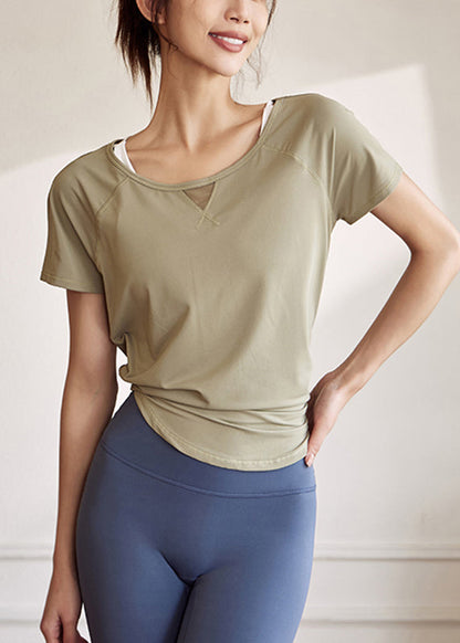 Chic Green Tulle Patchwork Yoga Tank Tops