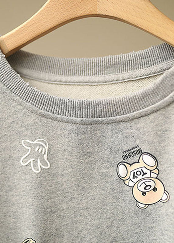 Schicker grauer lockerer O-Ausschnitt-Print Herbstpullover Street Wear