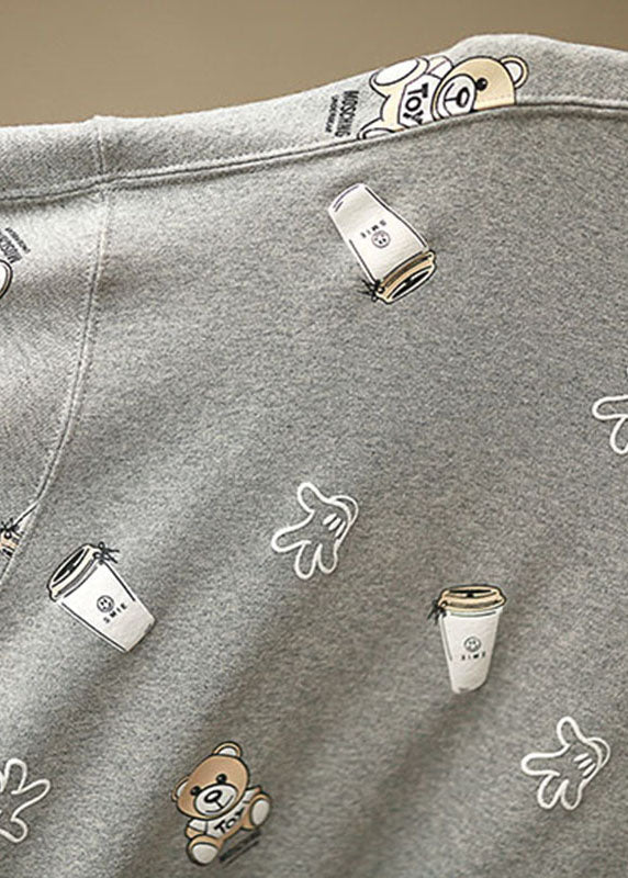 Schicker grauer lockerer O-Ausschnitt-Print Herbstpullover Street Wear