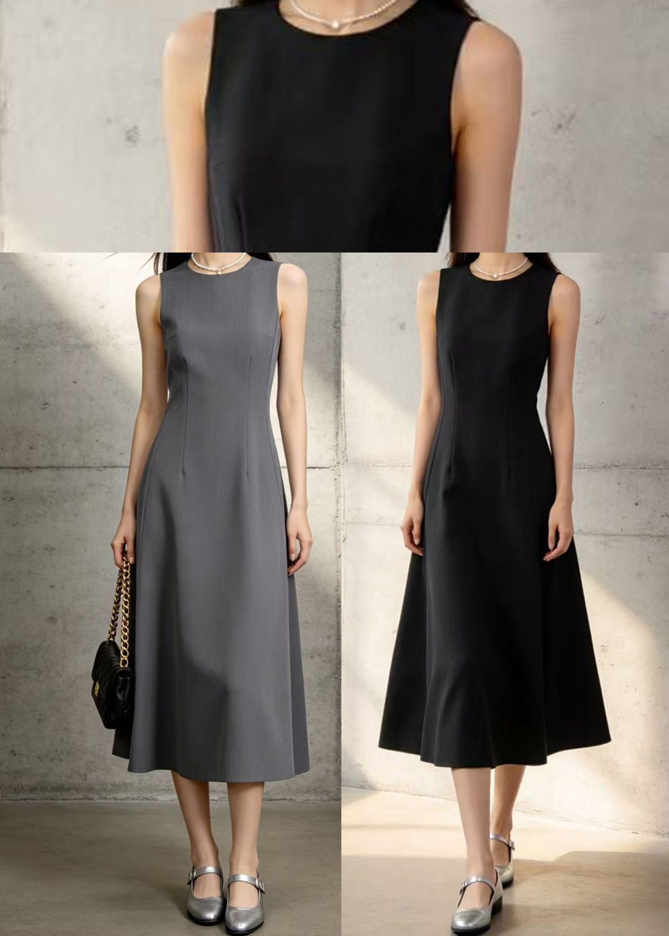 Chic Grey O-Neck Silm Cotton Work Dresses Summer