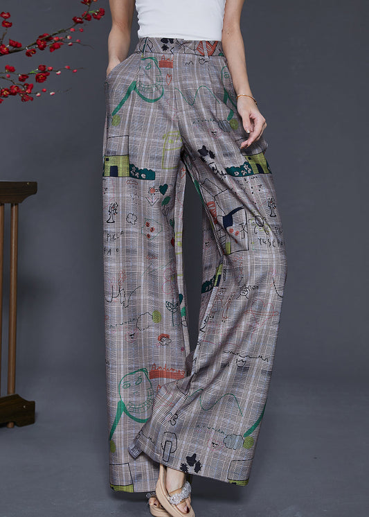 Chic Grau Original Design Print Baumwolle Gerade Hosen Frühling