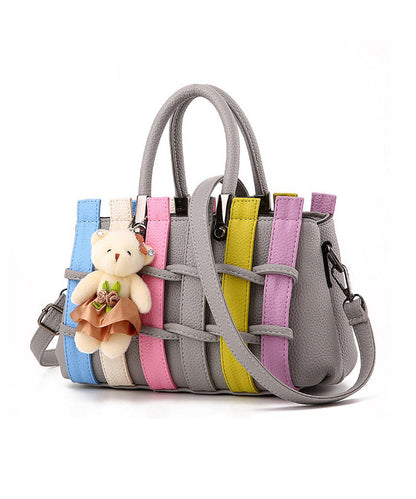 Chic Grey Patchwork Faux Leather Tote Handbag