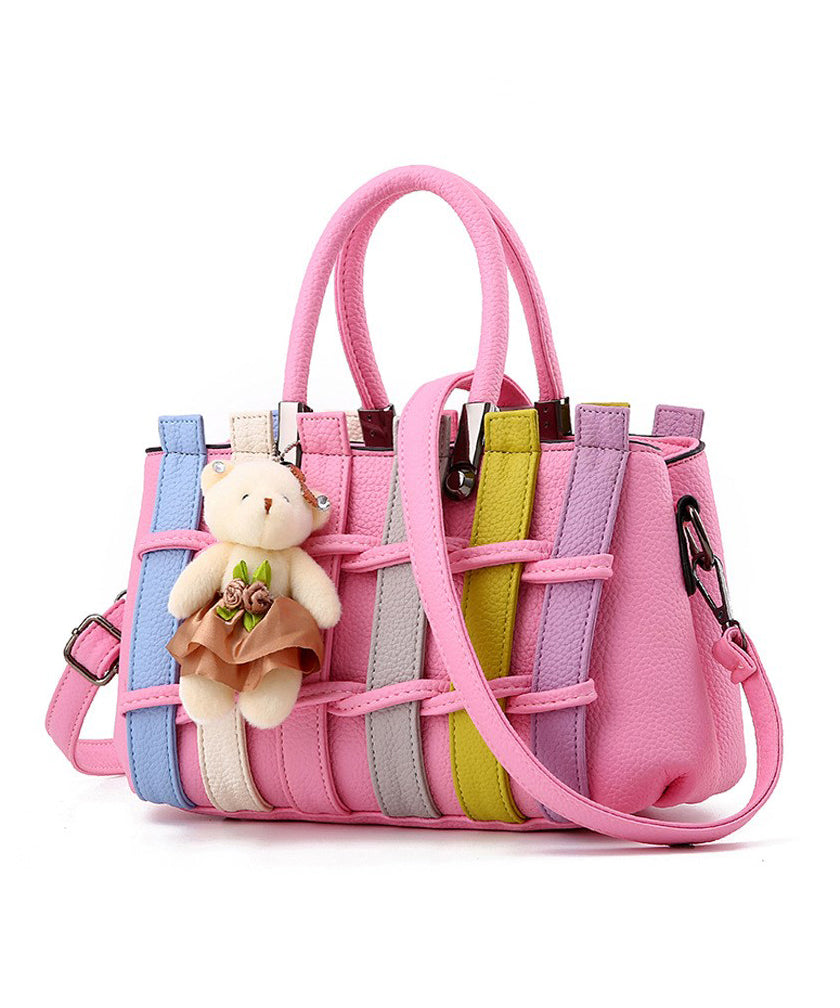 Chic Grey Patchwork Faux Leather Tote Handbag