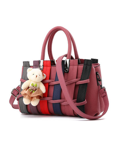 Chic Grey Patchwork Faux Leather Tote Handbag