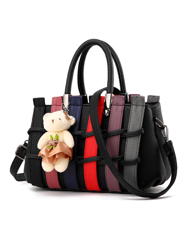 Chic Grey Patchwork Faux Leather Tote Handbag