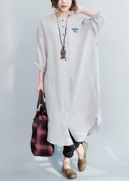 Chic Grey Peter Pan Collar Cotton Summer Vacation Dresses - SooLinen