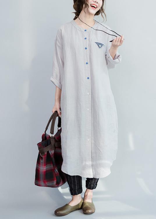 Chic Grey Peter Pan Collar Cotton Summer Vacation Dresses - SooLinen