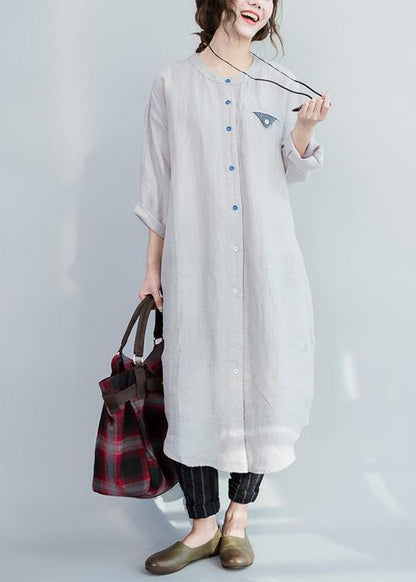 Chic Grey Peter Pan Collar Cotton Summer Vacation Dresses - SooLinen