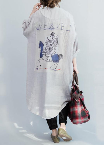 Chic Grey Peter Pan Collar Cotton Summer Vacation Dresses - SooLinen