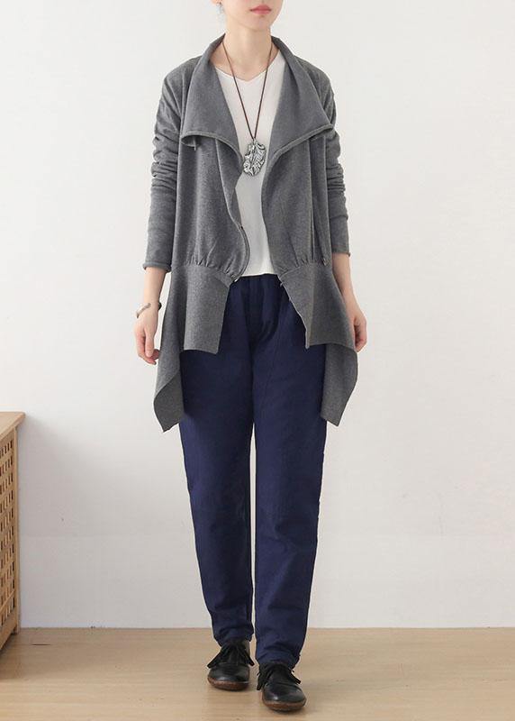 Chic Grey Peter Pan Collar Zippered Fall Short Coat - SooLinen