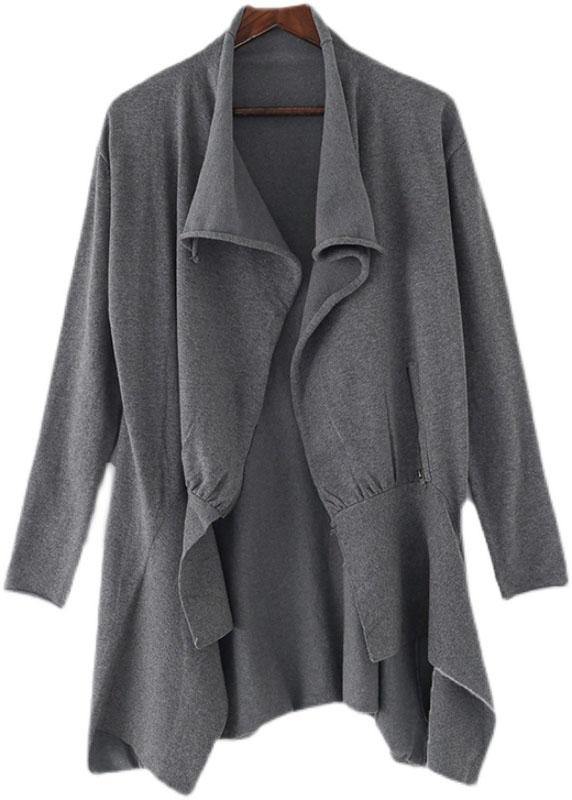 Chic Grey Peter Pan Collar Zippered Fall Short Coat - SooLinen