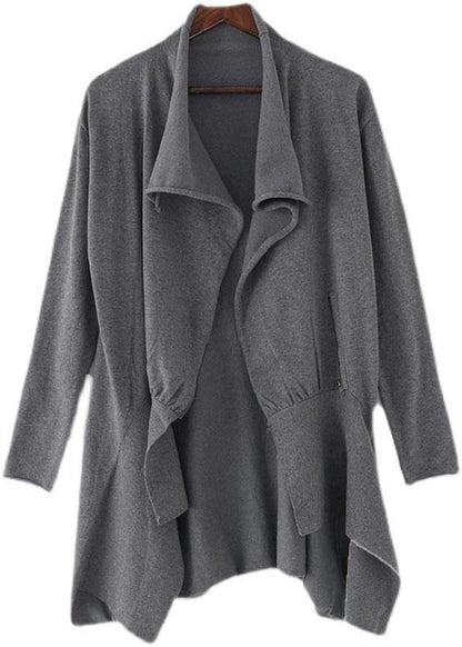 Chic Grey Peter Pan Collar Zippered Fall Short Coat - SooLinen