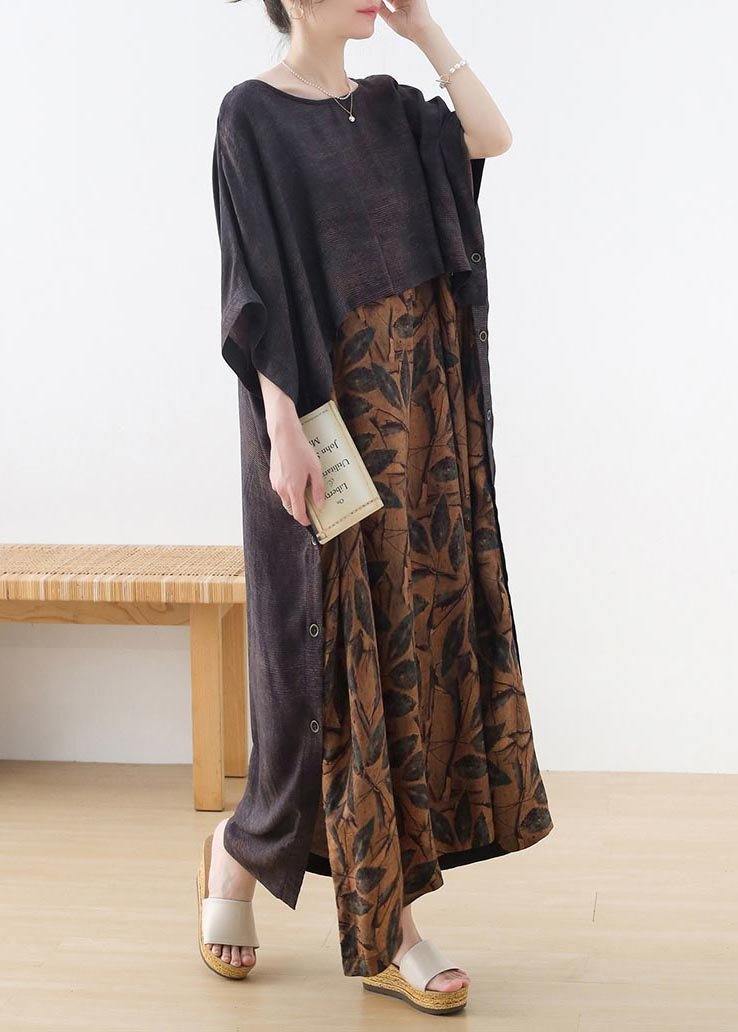 Chic Grey Print Batwing Sleeve Party Summer Chiffon Dress - SooLinen