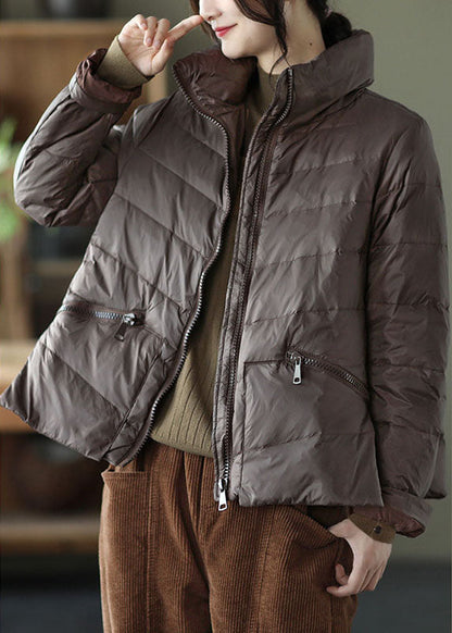Schicke graue Stehkragentaschen-Design Dicke Daunenmäntel für den Winter