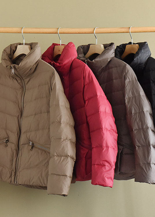 Schicke graue Stehkragentaschen-Design Dicke Daunenmäntel für den Winter