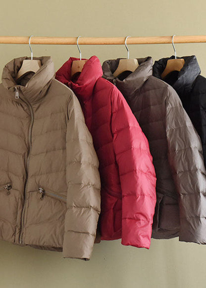 Schicke graue Stehkragentaschen-Design Dicke Daunenmäntel für den Winter