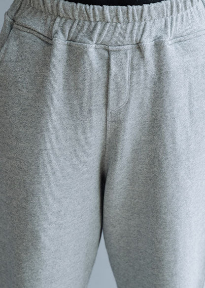 Chic Grau elastische taille Baumwolle gerade hosen Frühling