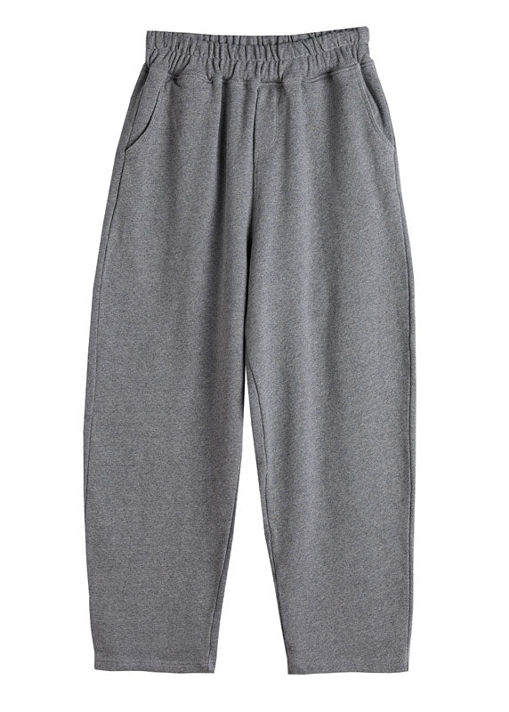 Chic Grau elastische taille Baumwolle gerade hosen Frühling