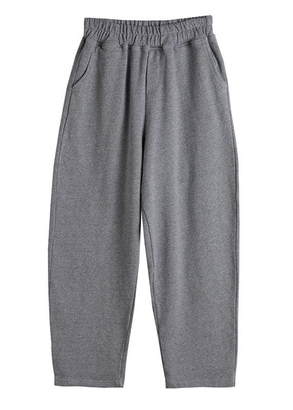 Chic Grau elastische taille Baumwolle gerade hosen Frühling