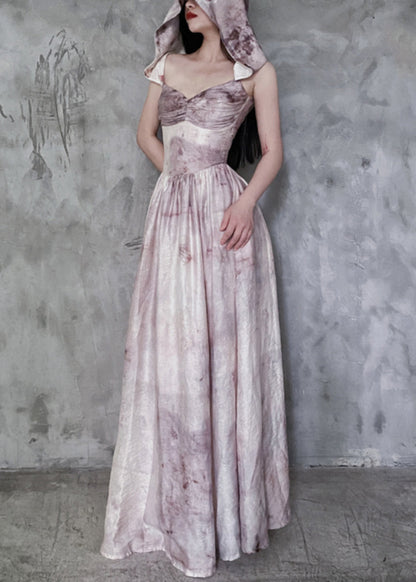 Chic Hooded Removable Tie Dye Cotton Spaghetti Strap Dress Sleeveless