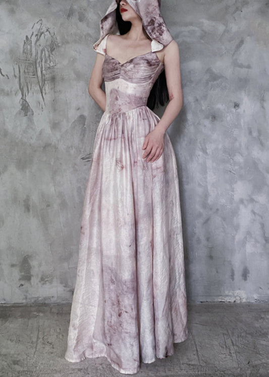 Chic Hooded Removable Tie Dye Cotton Spaghetti Strap Dress Sleeveless