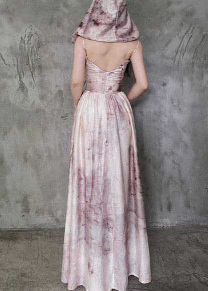 Chic Hooded Removable Tie Dye Cotton Spaghetti Strap Dress Sleeveless