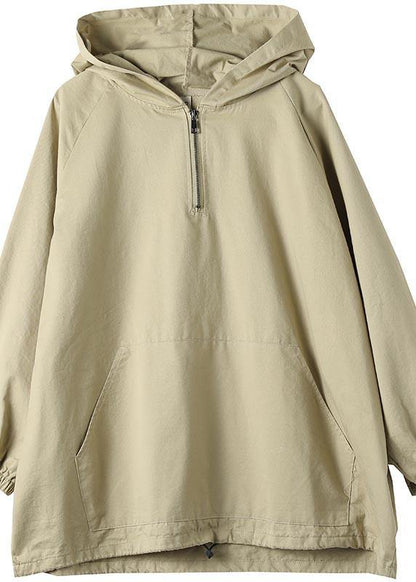 Chic Hooded Zip Up Spring Clothes For Women Work Outfits Khaki Blouses - SooLinen