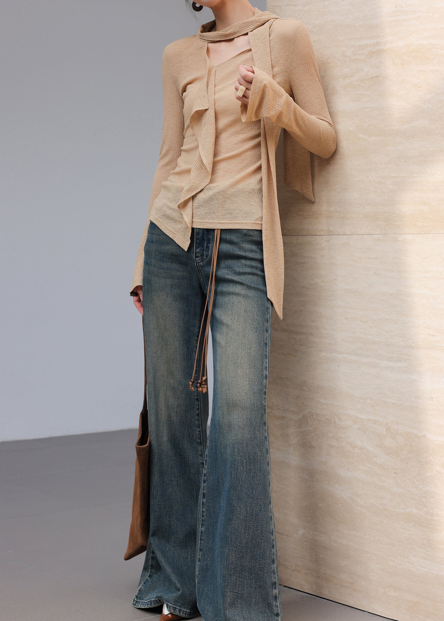 Chic Khaki Asymmetrical Cotton Blouse Top Spring