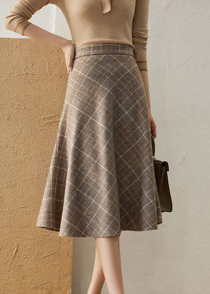 Schicker Khaki High Waist Plaid Romantischer Herbst Wollrock