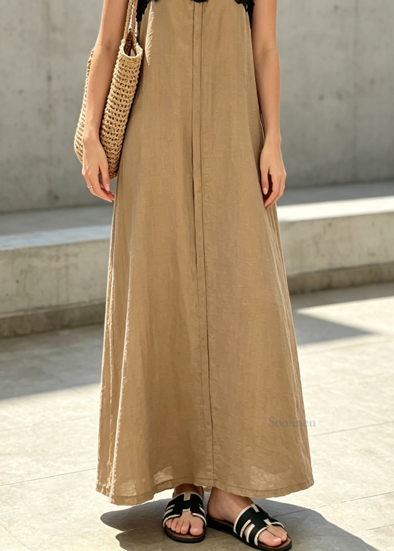Chic Khaki Lace Patchwork Cotton Spaghetti Strap Dress Summer
