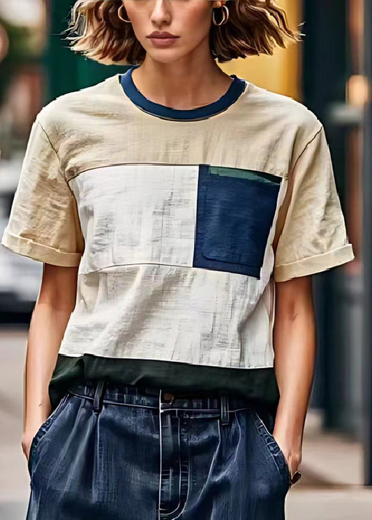 Schicke Khaki Oversized Patchwork Leinen Strandweste Sommer