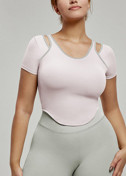 Chic Khaki Patchwork Hollow Out Yoga Tank Tops Summer