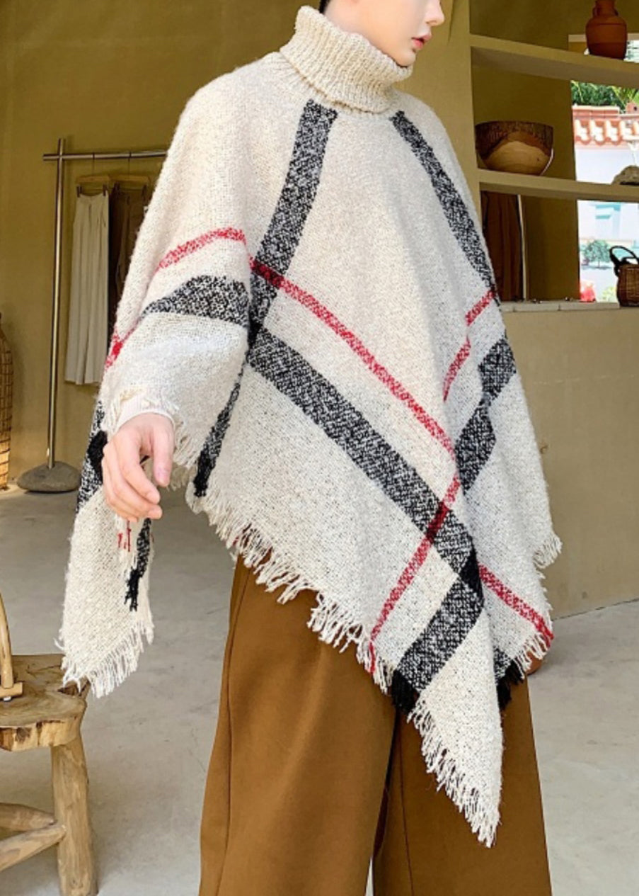 Chic Khaki Turtleneck Knit Cape Men Sweater Batwing Sleeve
