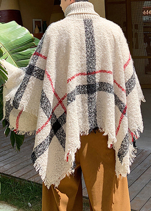 Chic Khaki Turtleneck Knit Cape Men Sweater Batwing Sleeve