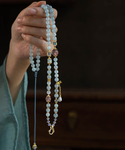 Elegante collar con borlas y cuentas de jade de aleación azul claro