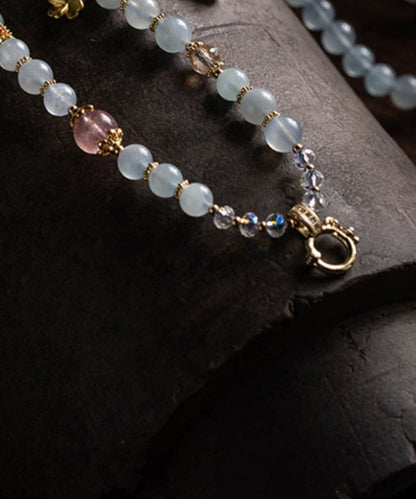 Elegante collar con borlas y cuentas de jade de aleación azul claro