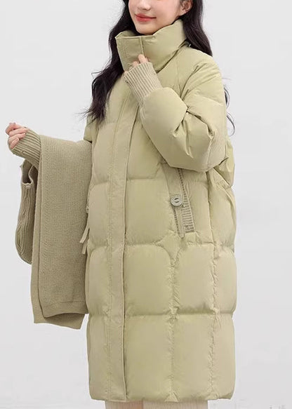 Chic Light Green Oversized With Scarf Duck Down Puffer Jacket Winter