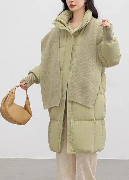 Chic Light Green Oversized With Scarf Duck Down Puffer Jacket Winter
