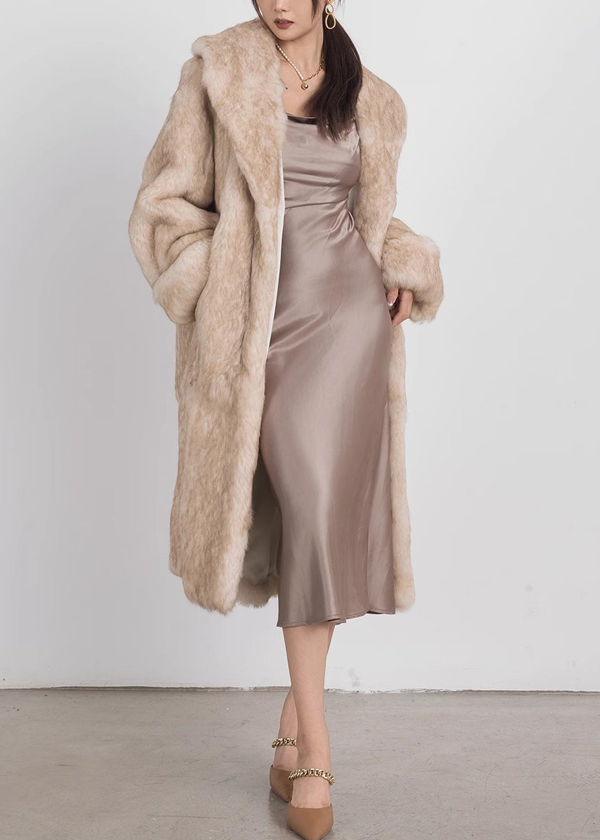 Abrigo de piel de conejo con cuello Peter Pan amarillo claro elegante para invierno