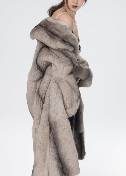 Abrigo de piel de conejo con cuello Peter Pan amarillo claro elegante para invierno