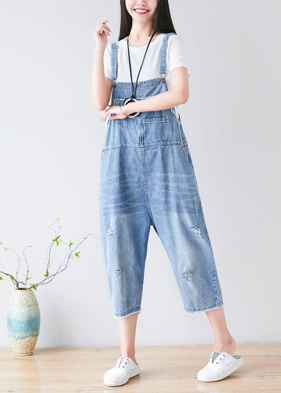 Chic Hellblau Loch Taschen Cowboy Jumpsuits Frühling