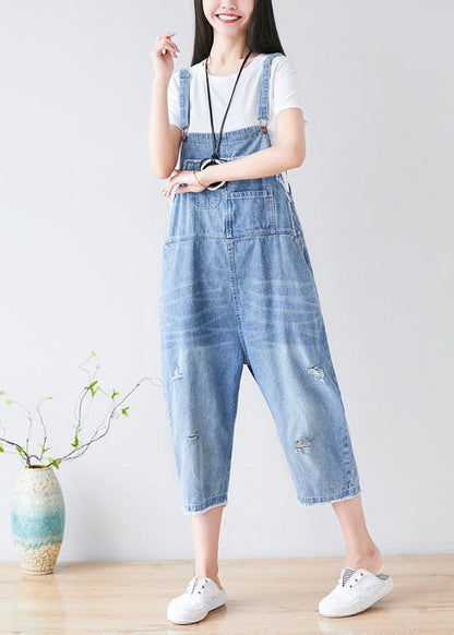Chic Hellblau Loch Taschen Cowboy Jumpsuits Frühling