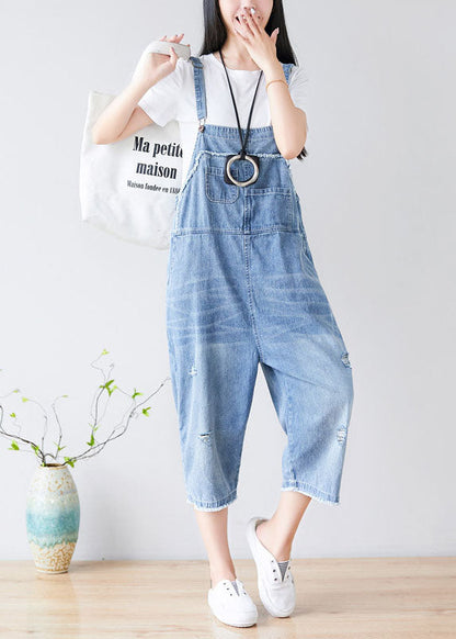 Chic Hellblau Loch Taschen Cowboy Jumpsuits Frühling