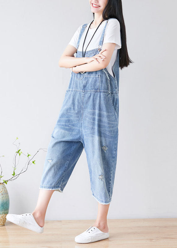 Chic Hellblau Loch Taschen Cowboy Jumpsuits Frühling