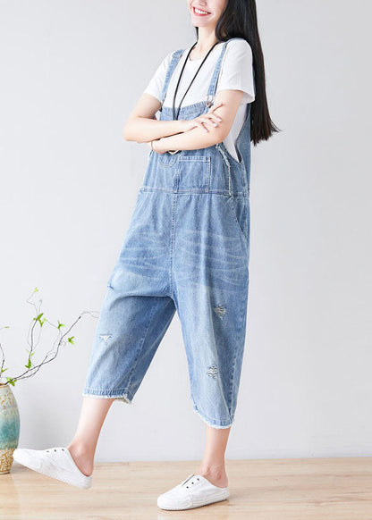 Chic Hellblau Loch Taschen Cowboy Jumpsuits Frühling