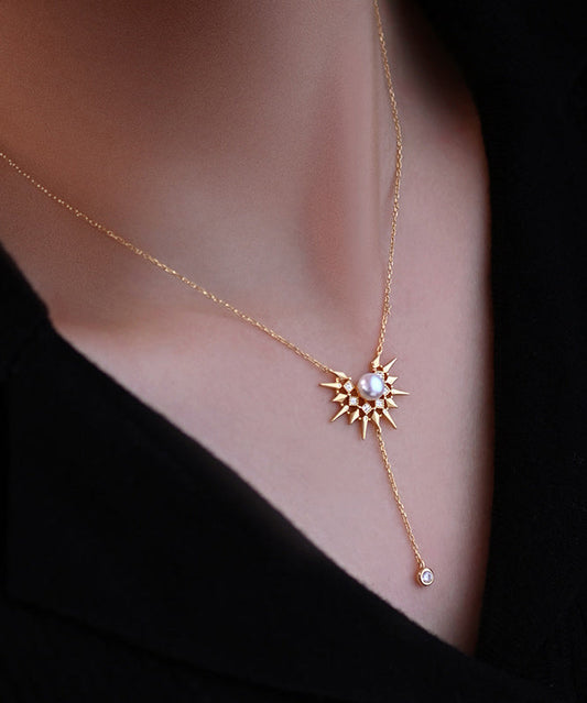 Chic Little Sun Pearl Adjustable Gold Plated Pendant Necklace
